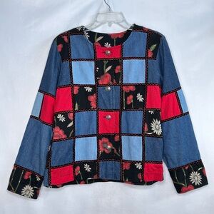 Boho Jean Jacket Patchwork‎ Floral Design Denim Reversible